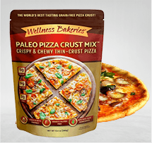 Paleo Pizza Crust Mix, crispy & chewy thin-crust pizza.