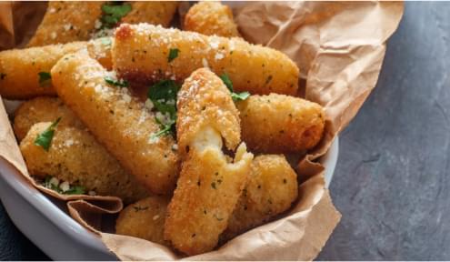 Crispy-Gooey Mozzarella Sticks.