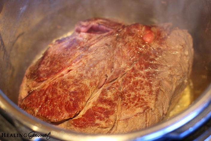 Cooked and flipped pressure cooker pot roast picture