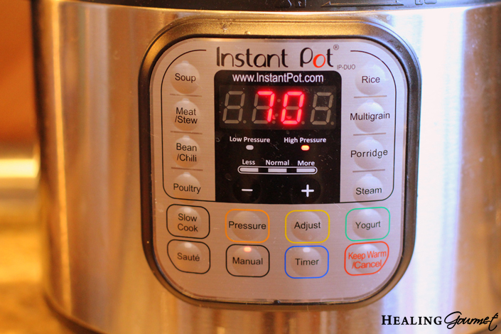 Set Instant Pot timer to 70 minutes for pressure cooker pot roast