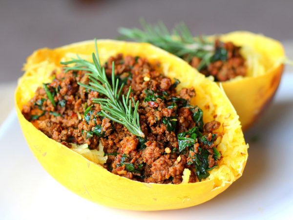 Image from a post with the title: Smoky Bison Stuffed Spaghetti Squash (Paleo + Low Carb).