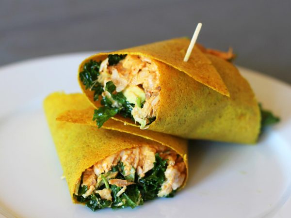 Image from a post with the title: 5 Minute Paleo Curry Chicken Salad Wraps.