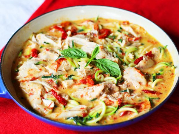 Image from a post with the title: Paleo Chicken Alfredo with Zoodles.